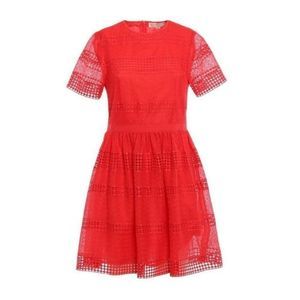 Michael Kors Lace & Macrame Coral Red / Pink Midi Spring Easter Dress Size 2 NWT